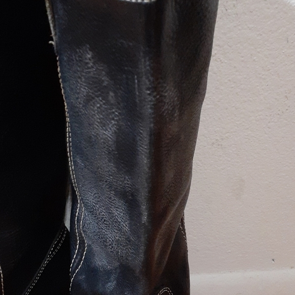 Frye Classic Black Leather Equestrian Western Coastal Cowgirl Boho Wedge Boot - Picture 7 of 9